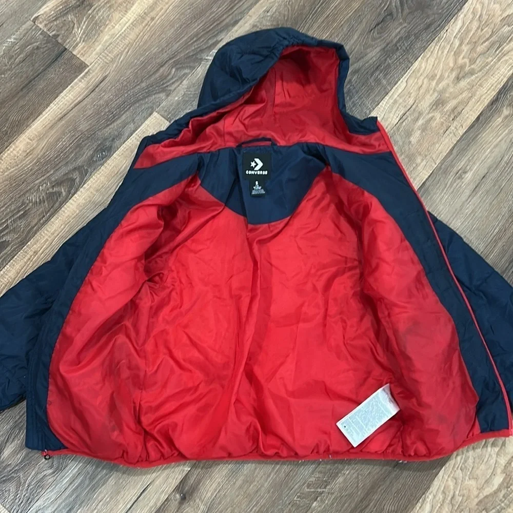 Converse All Star Boys Quilted Jacket S 8-10yrs Blue Hood Zipper Chuck Taylor